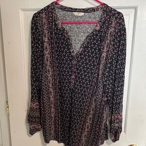 Style & Co. Black Paisley-Print V-Neck Long Sleeve Tunic